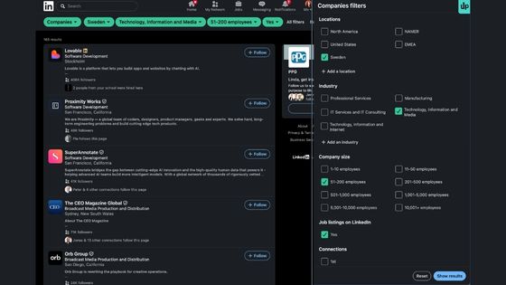 sökfunktion LinkedIn