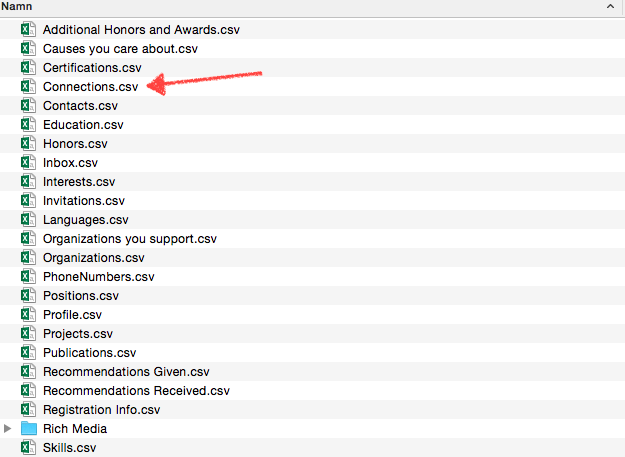 CSV LinkedIn exportera kontakter