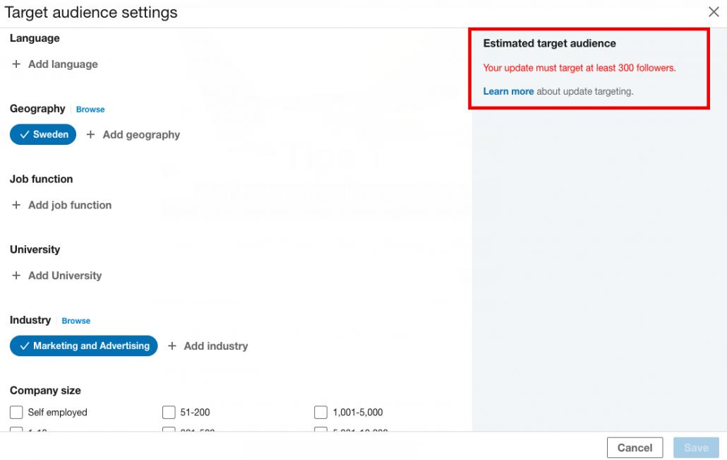 målinriktade inlägg LinkedIn