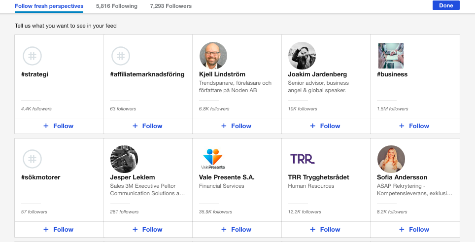 följ följare kontakt LinkedIn