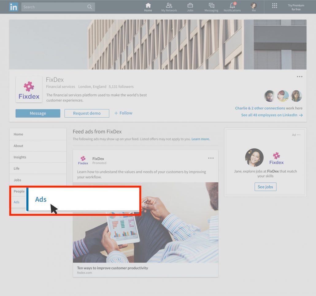 LinkedIn visar annonser