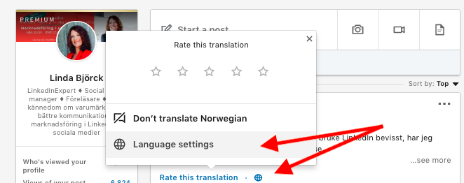 automatisk översättning inlägg LinkedIn