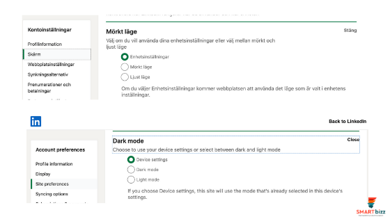 ändra till dark mode LinkedIn