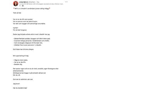 text inlägg linkedin