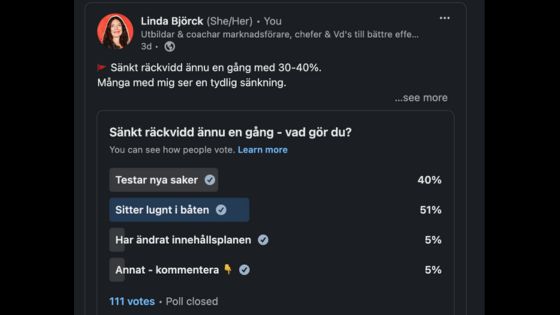 poll sänkt räckvidd Linkedin