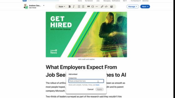 inbäddning av företag och personer nyhetsbrev Linkedin