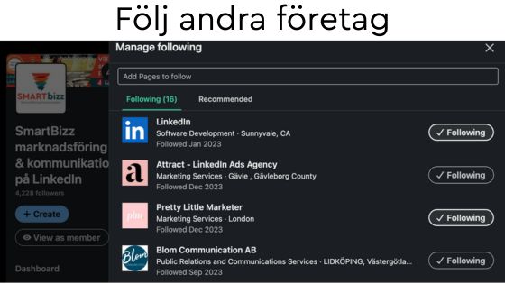 företag följ andra företagssidor LinkedIn
