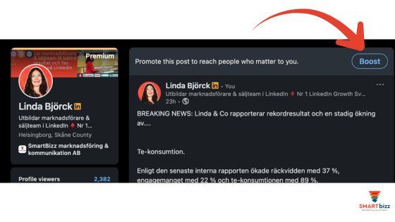Boosta inlägg LinkedIn profil