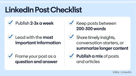 LinkedIn checklista för inlägg AI