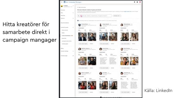 Hitta samarbete och kreatörer i campaign manager LinkedIn