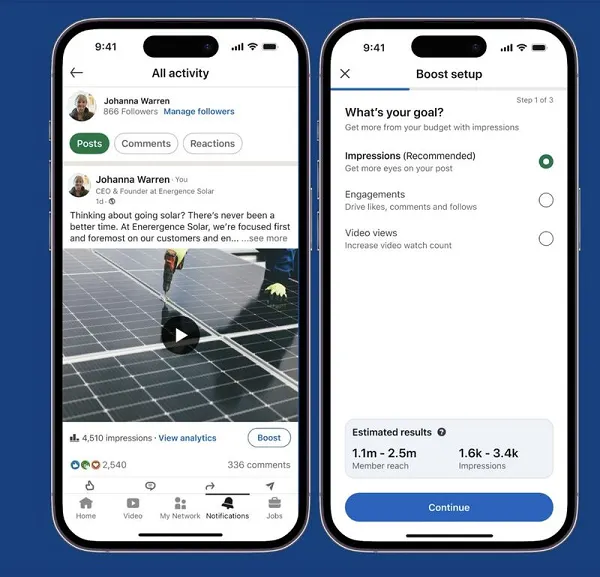 LinkedIn boost post mobile nyhet 2026